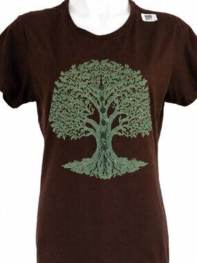 NEW medium brown cotton t-shirt TREE OF LIFE, CHAKRA Bohemian Spiritual Yoga.